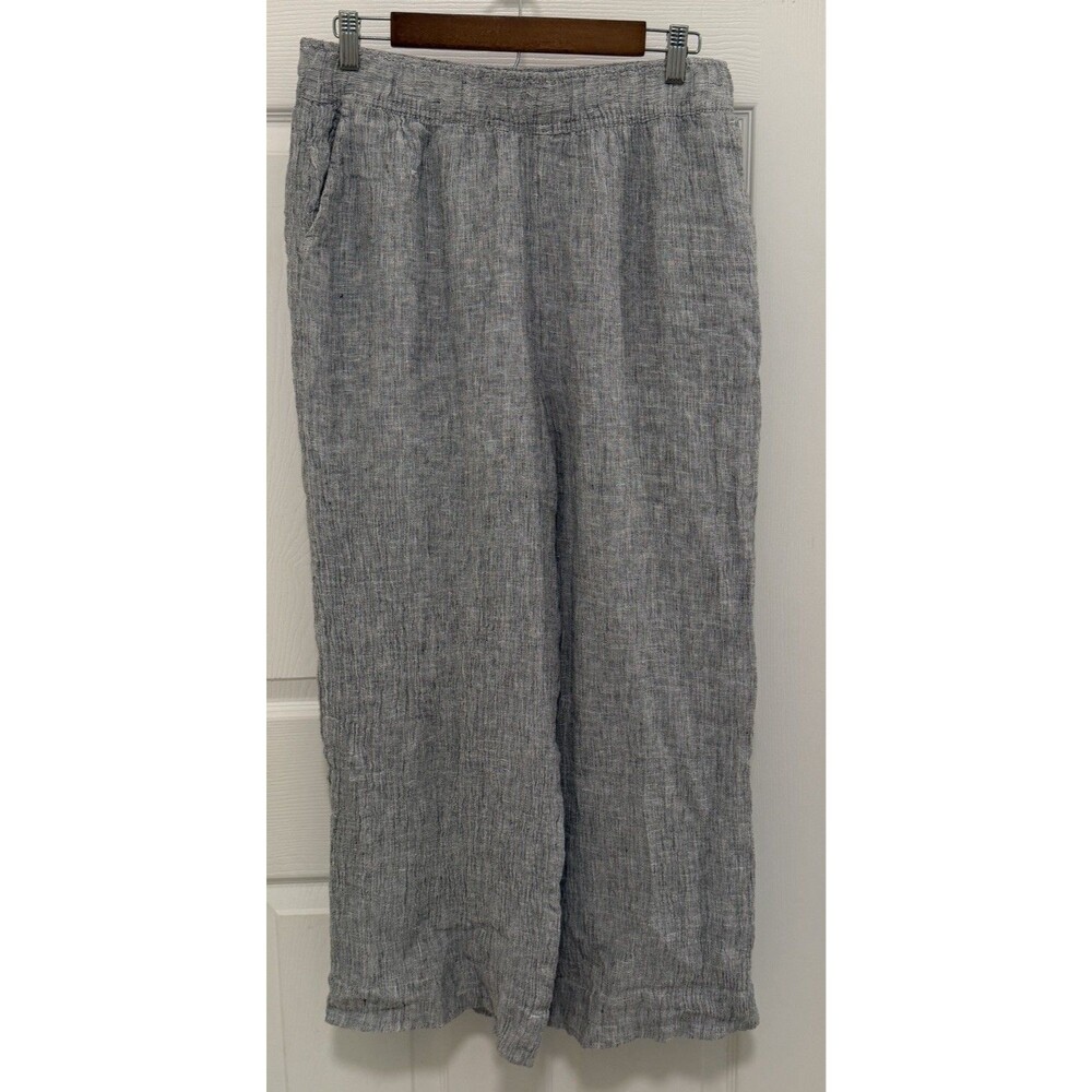 Tahari 100% Linen Wide Leg Gauze Pants Women L Large Elastic Waist Pockets
